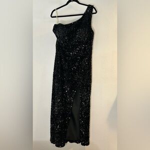 Ts Couture Glamorous Black Sequin One-Shoulder Dress